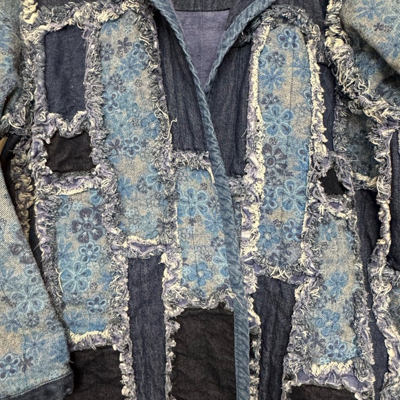 Patchwork Denim Jacket Indigo Floral Quilted Artwear - Picture 4 of 9